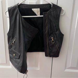 Gorgeous 1980-90s black leather vest/waistcoat